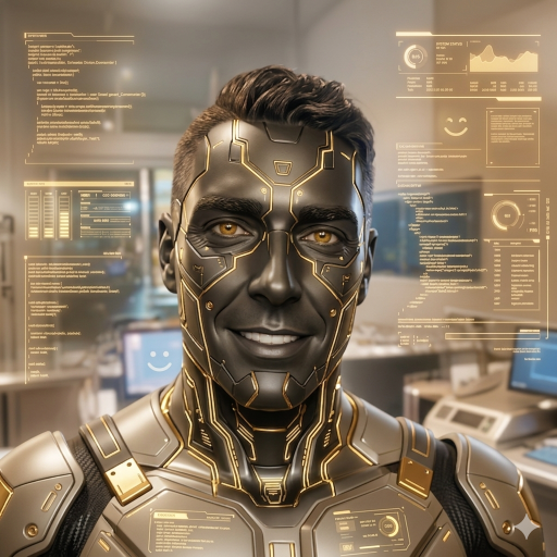 Future armor suit with holographic data interfaces