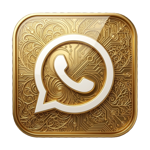 Gold icon with WhatsApp symbol and circuit patterns