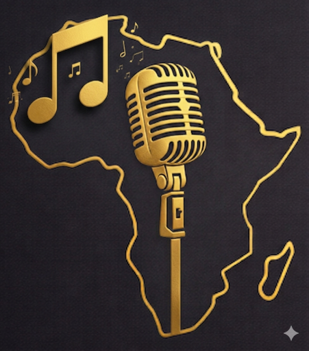 Gold African continent with microphone and music notes